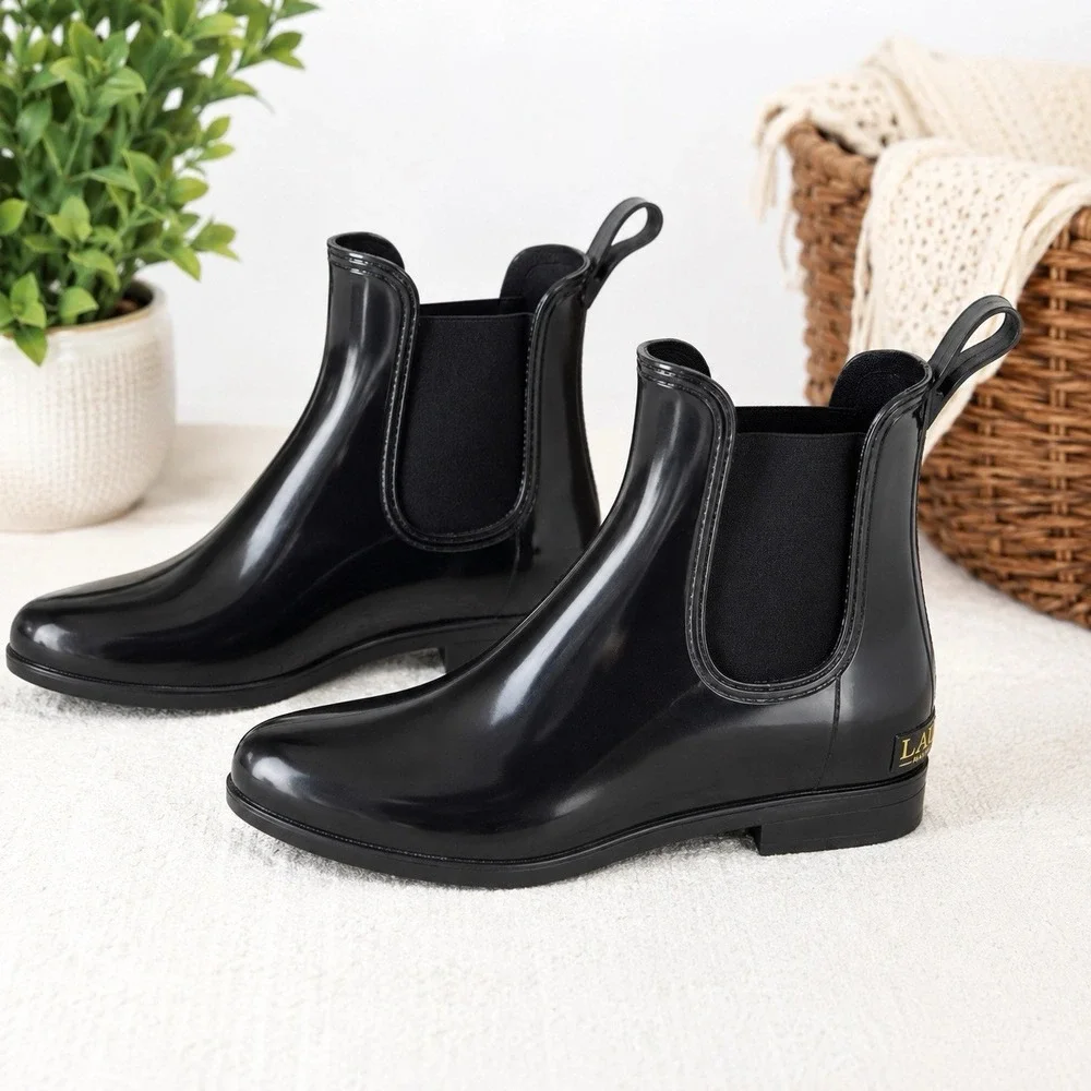 Lauren Ralph Lauren Womens 11 Black Chelsea Rain Boots Waterproof Rubber